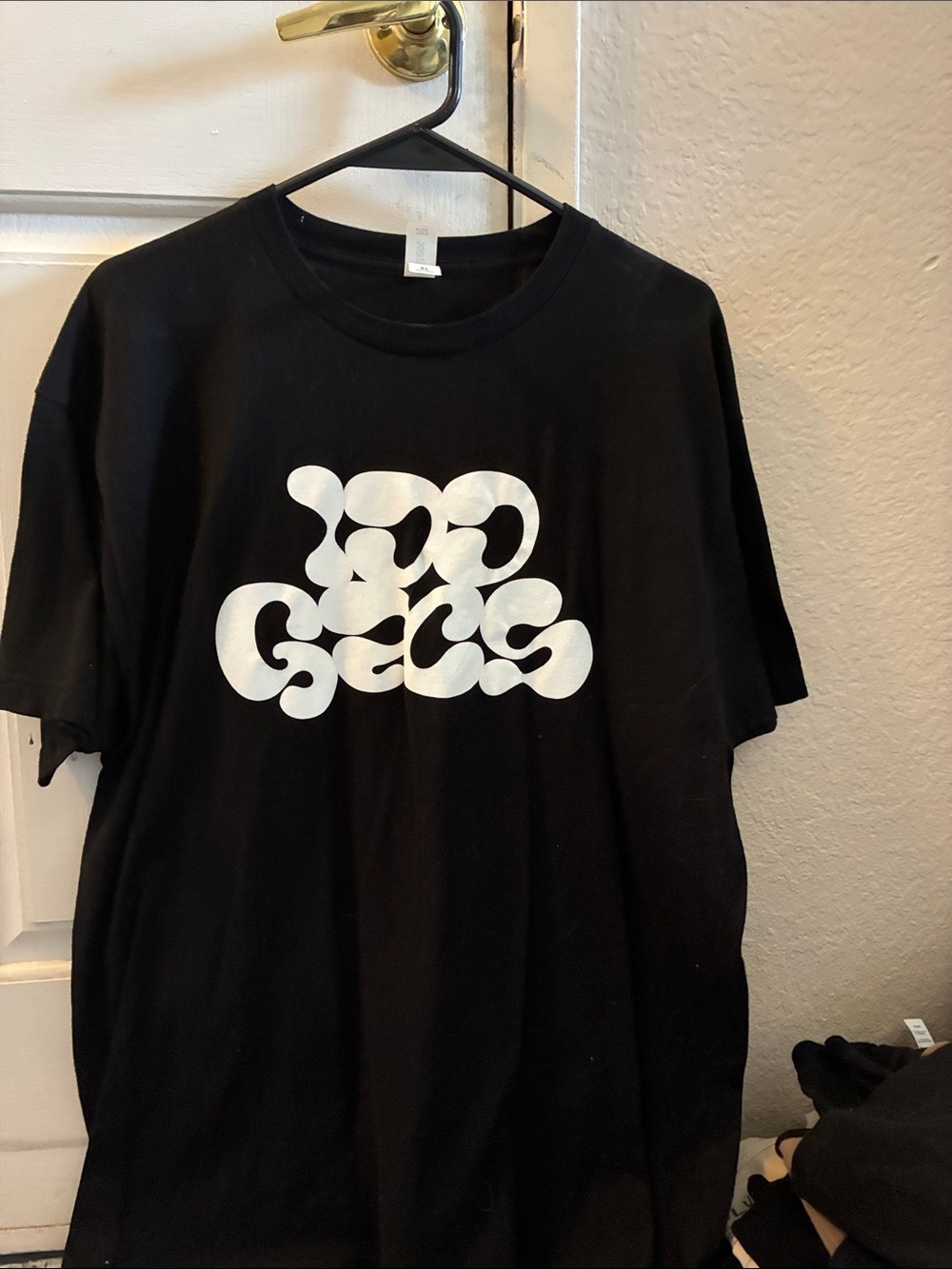 Black Graphic Tee with White Retro Script